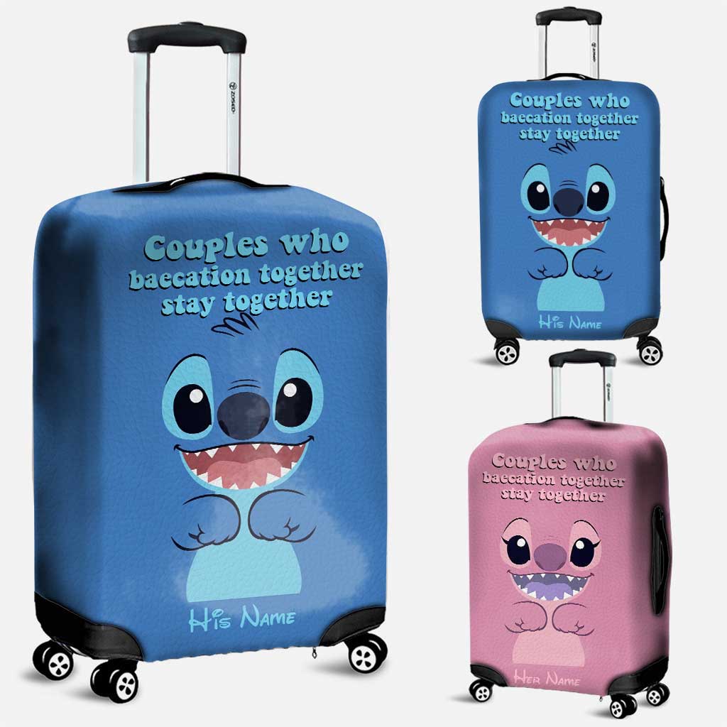 Personalized Luggage Cover for Couples with Leather Print Luggage Cover GradoCreations