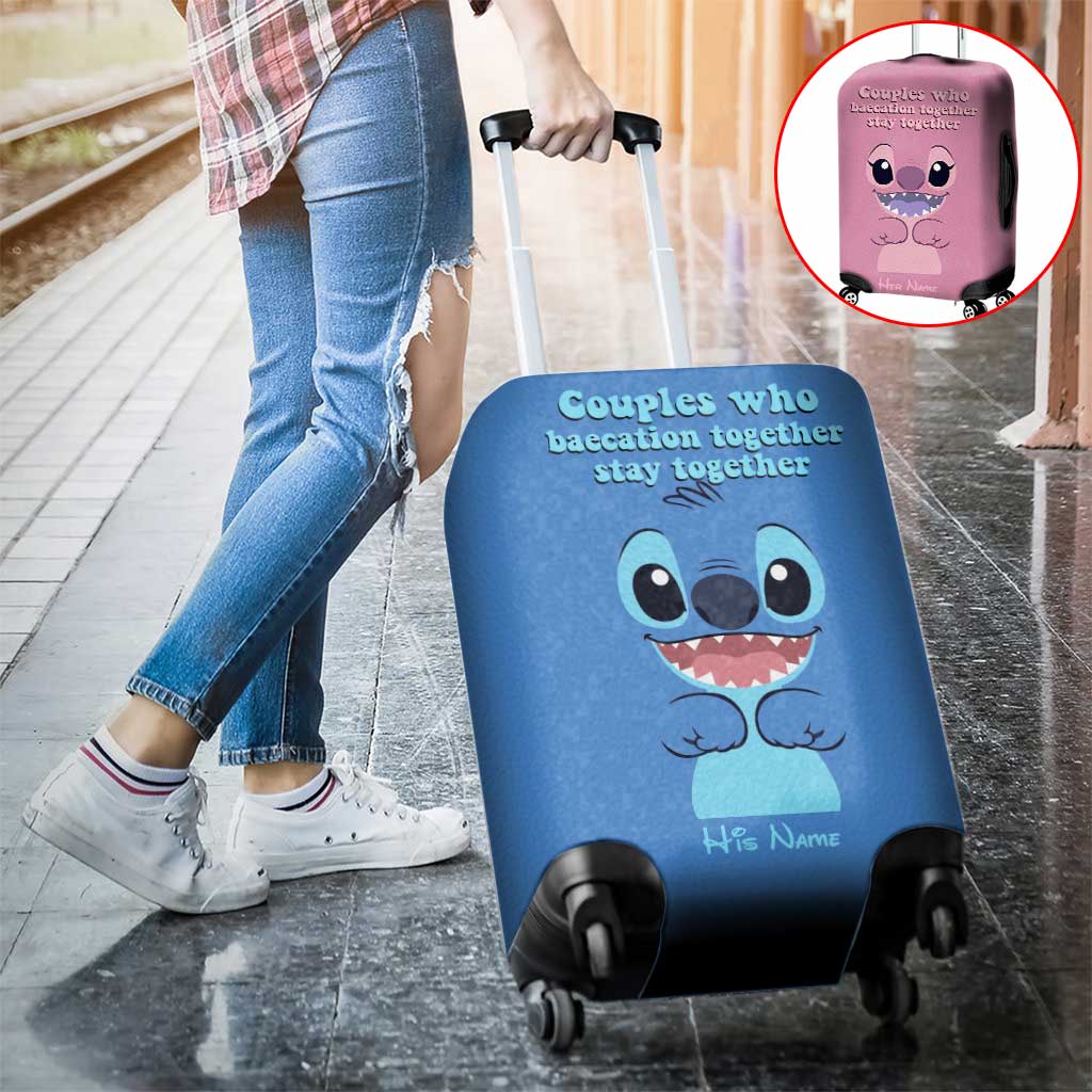 Personalized Luggage Cover for Couples with Leather Print Luggage Cover GradoCreations