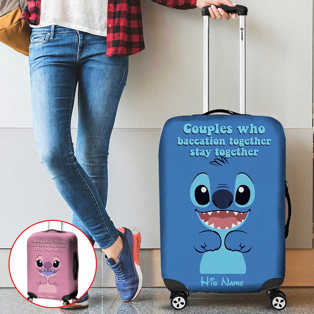 Personalized Luggage Cover for Couples with Leather Print Luggage Cover GradoCreations