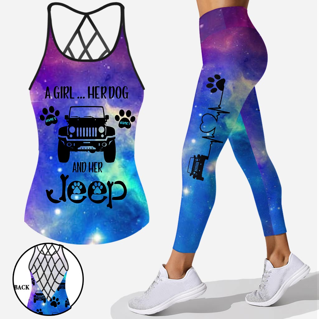 Personalized Dog and Jeep Themed Tank Top & Leggings Set Cross Tank Top & Leggings GradoCreations