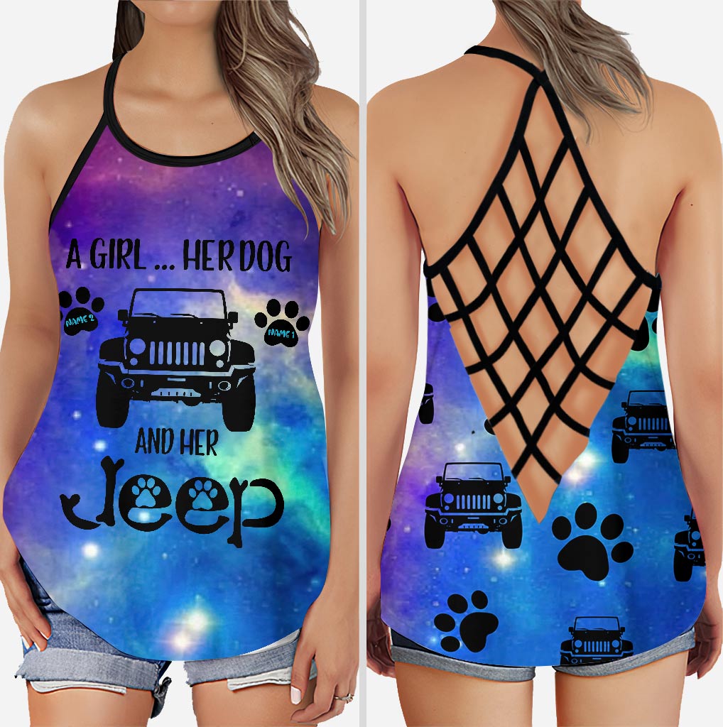 Personalized Dog and Jeep Themed Tank Top & Leggings Set Cross Tank Top & Leggings GradoCreations