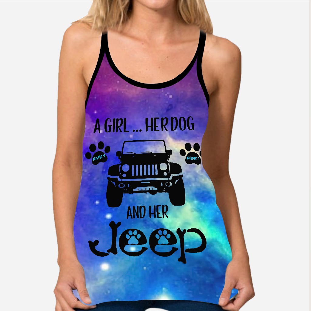 Personalized Dog and Jeep Themed Tank Top & Leggings Set Cross Tank Top & Leggings GradoCreations