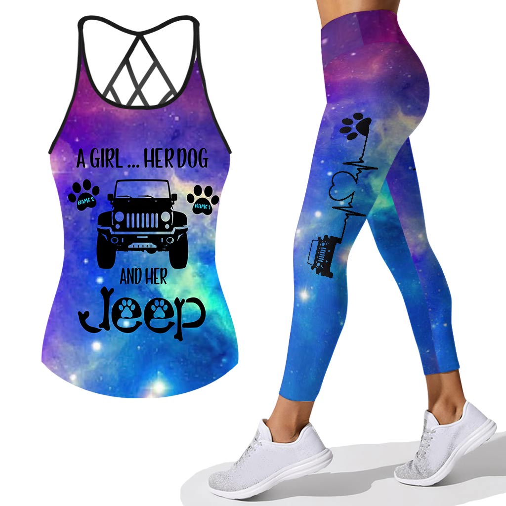 Personalized Dog and Jeep Themed Tank Top & Leggings Set Cross Tank Top & Leggings GradoCreations