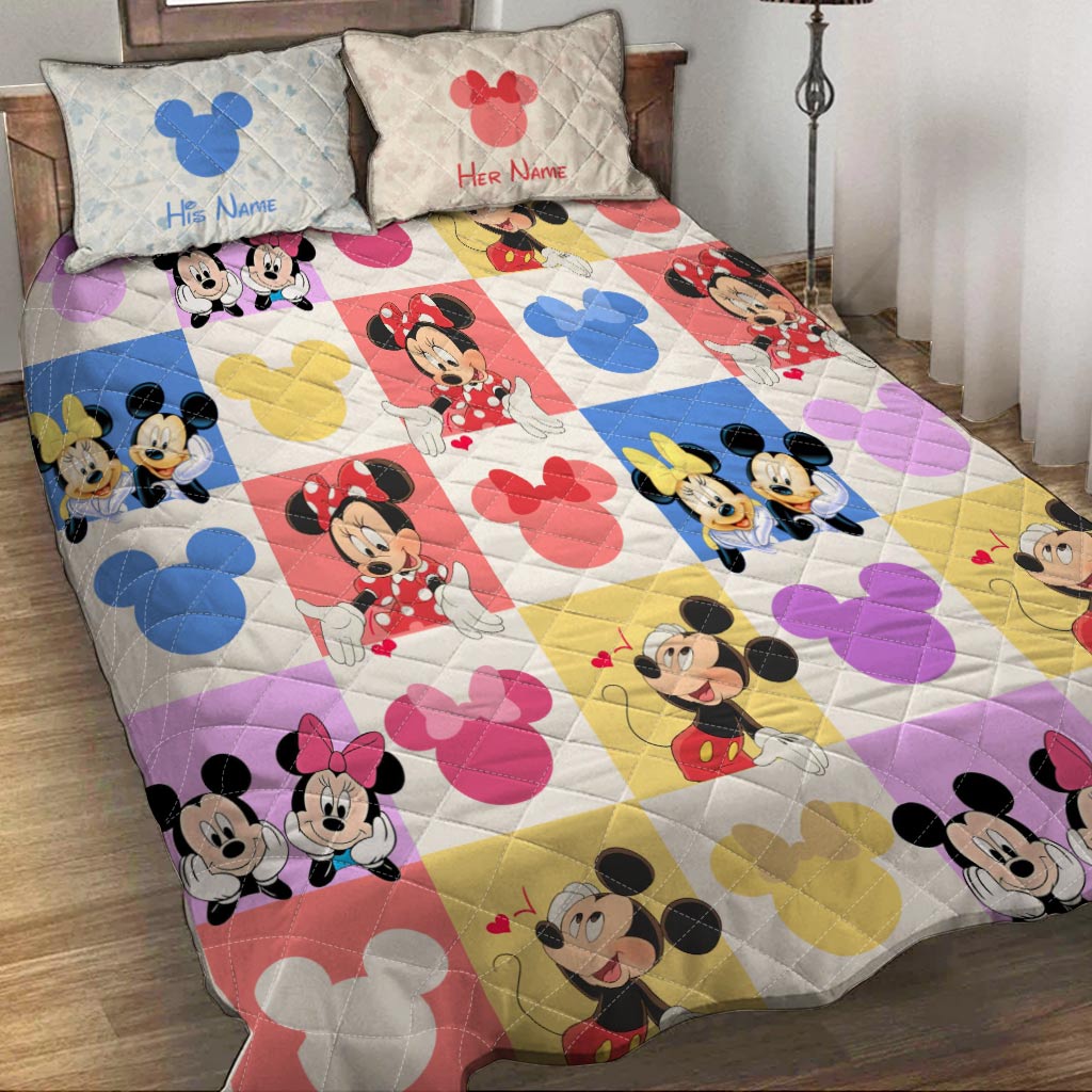 Personalized Mouse Quilt Set Custom Names Couples Gift Quilt Set GradoCreations