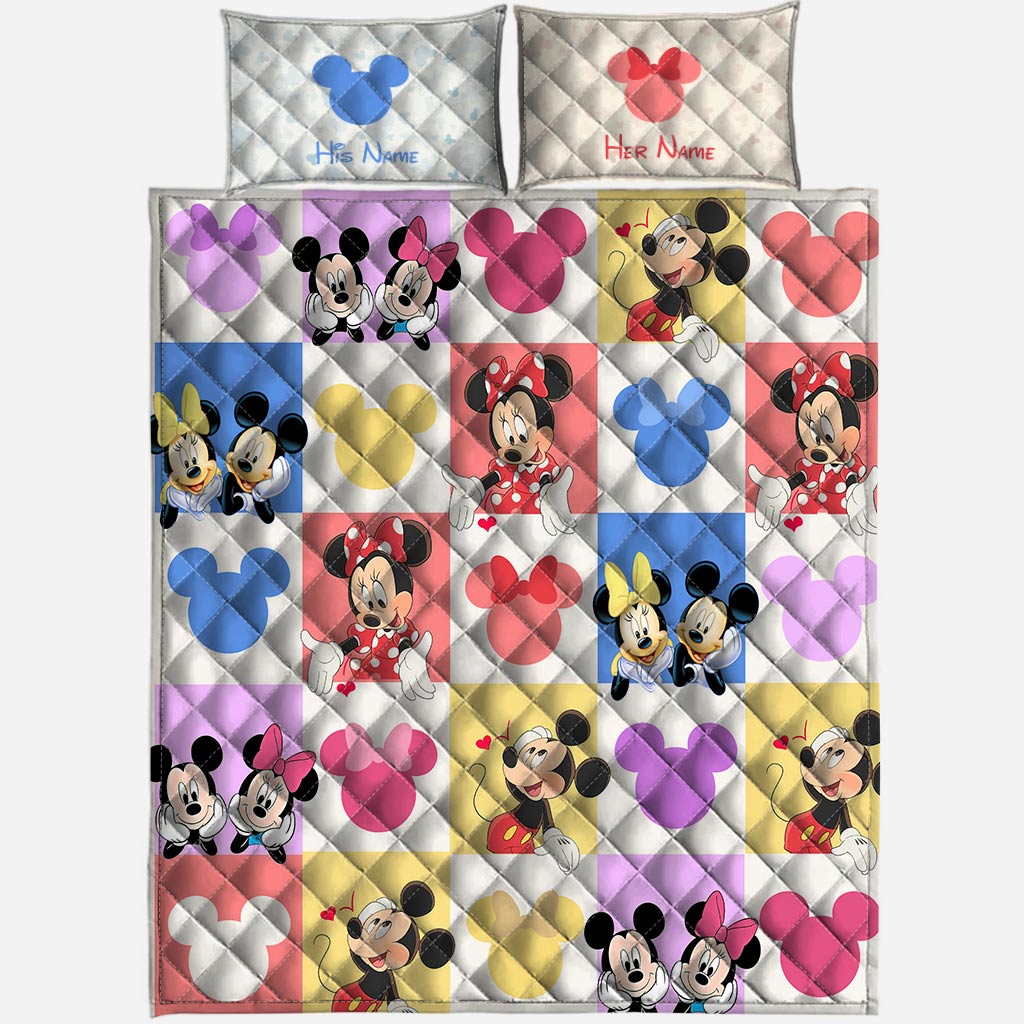 Personalized Mouse Quilt Set Custom Names Couples Gift Quilt Set GradoCreations