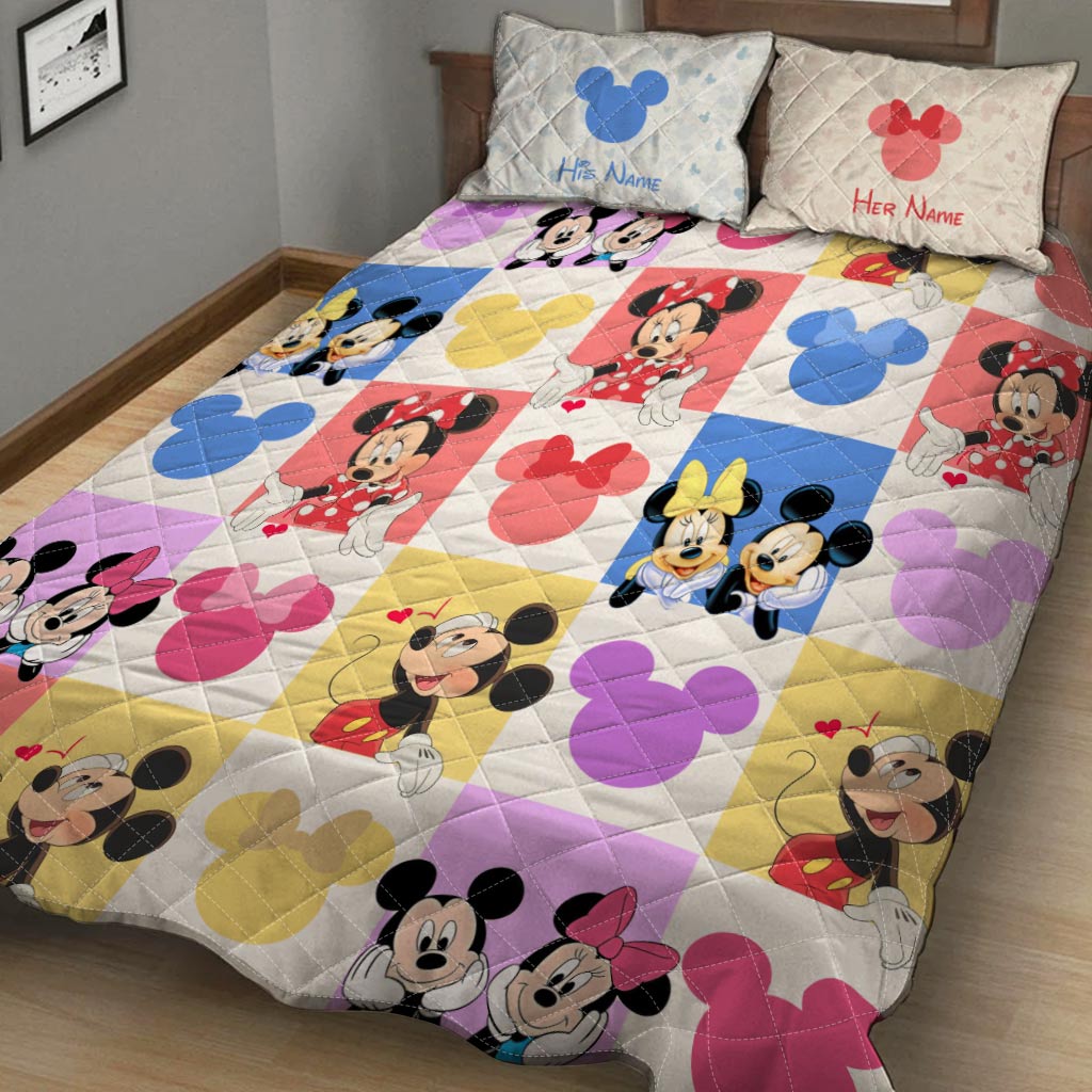 Personalized Mouse Quilt Set Custom Names Couples Gift Quilt Set GradoCreations