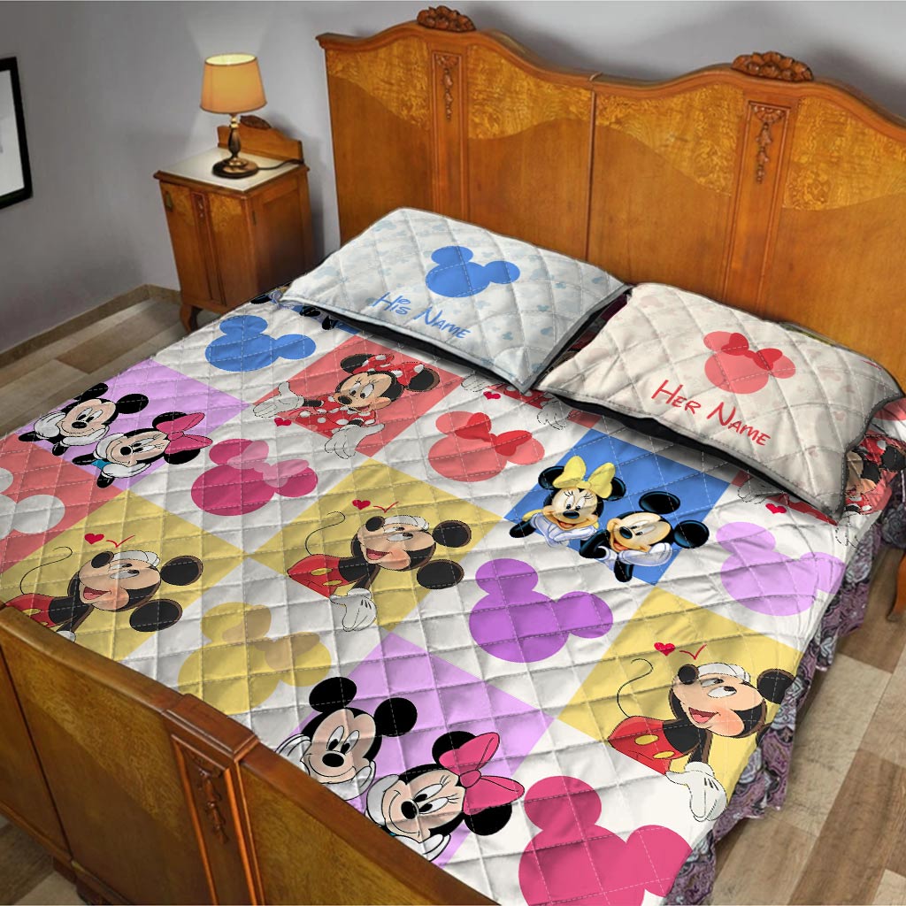 Personalized Mouse Quilt Set Custom Names Couples Gift Quilt Set GradoCreations