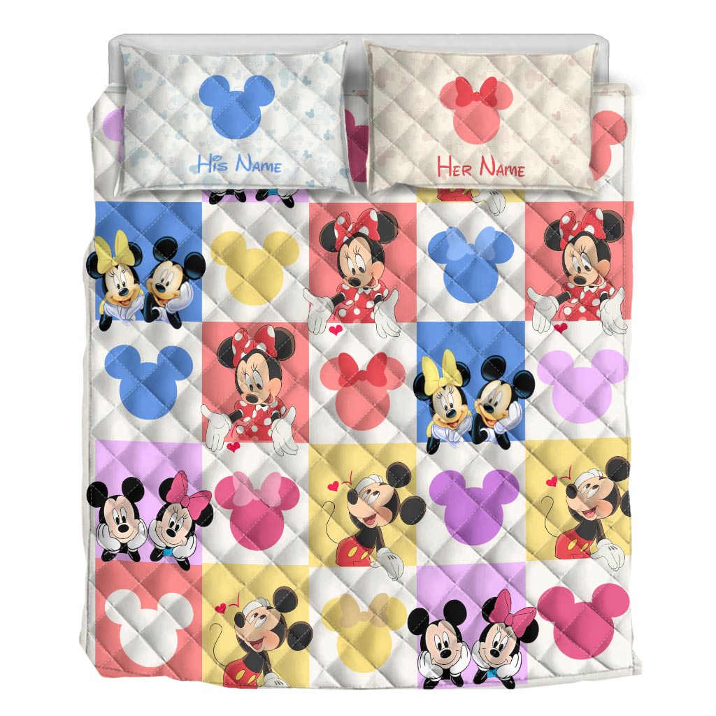 Personalized Mouse Quilt Set Custom Names Couples Gift Quilt Set GradoCreations