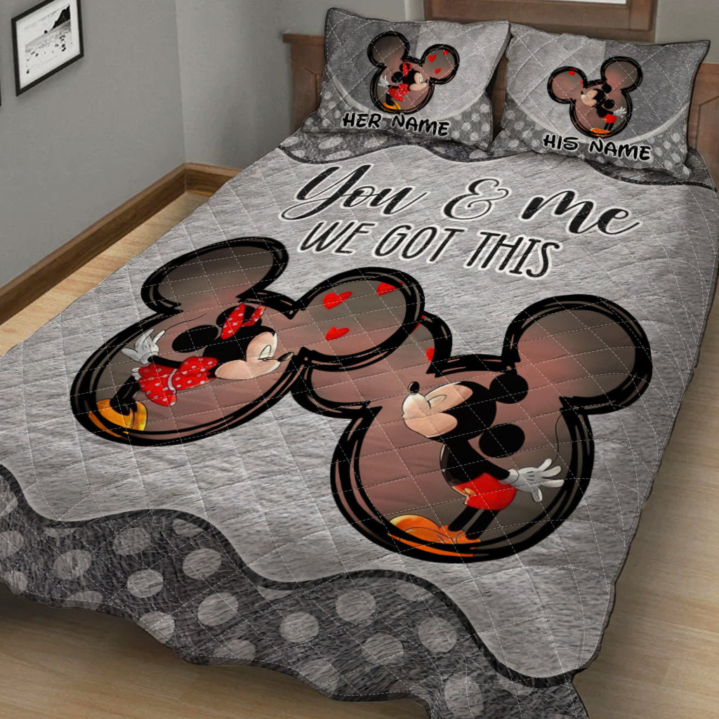 Personalized Mickey & Minnie Mouse Quilt Set Custom Names Gift for Couples Quilt Set GradoCreations