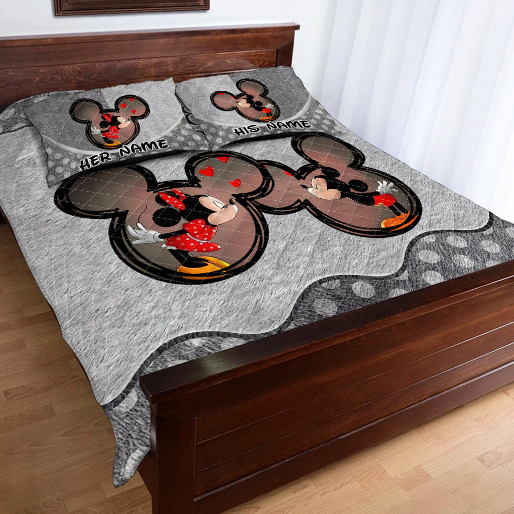 Personalized Mickey & Minnie Mouse Quilt Set Custom Names Gift for Couples Quilt Set GradoCreations