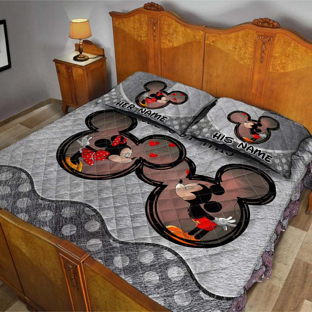 Personalized Mickey & Minnie Mouse Quilt Set Custom Names Gift for Couples Quilt Set GradoCreations