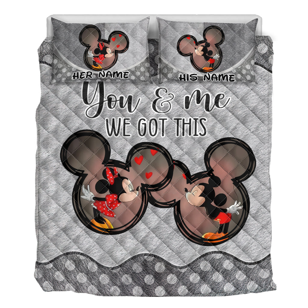 Personalized Mickey & Minnie Mouse Quilt Set Custom Names Gift for Couples Quilt Set GradoCreations