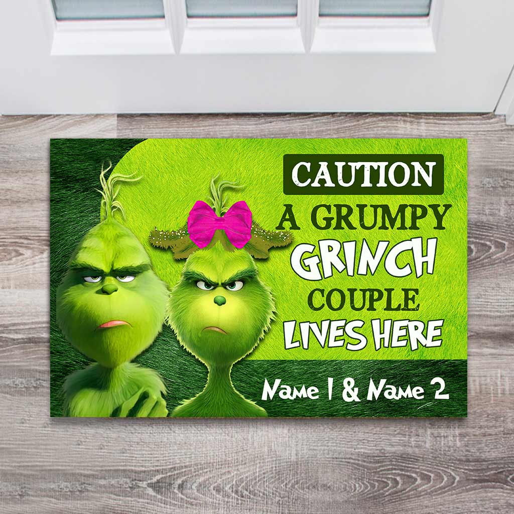 Personalized Grumpy Grinch Couple Doormat Custom Name Gift for Christmas Doormat GradoCreations
