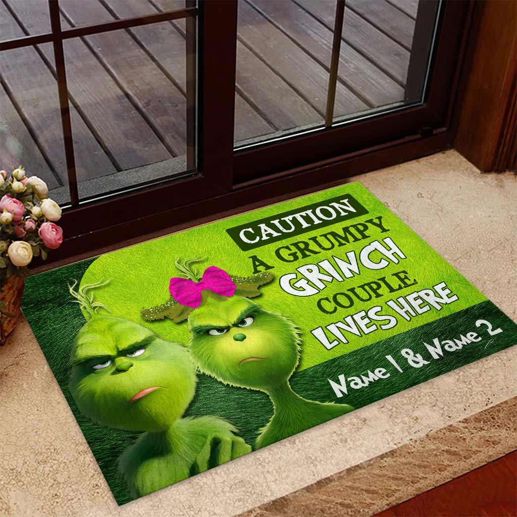 Personalized Grumpy Grinch Couple Doormat Custom Name Gift for Christmas Doormat GradoCreations