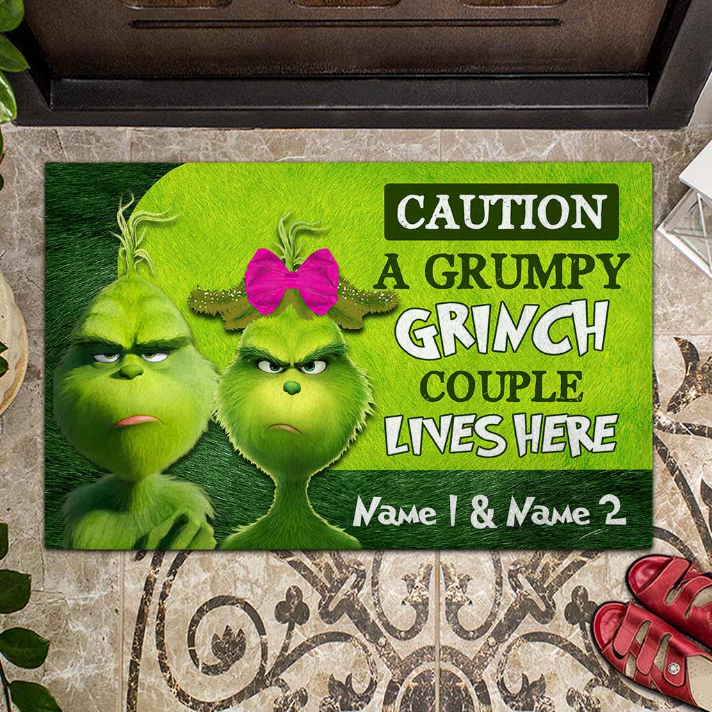Personalized Grumpy Grinch Couple Doormat Custom Name Gift for Christmas Doormat GradoCreations