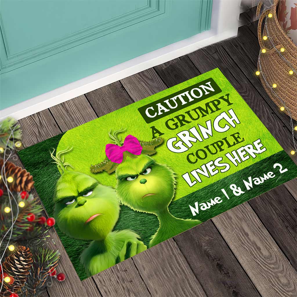 Personalized Grumpy Grinch Couple Doormat Custom Name Gift for Christmas Doormat GradoCreations