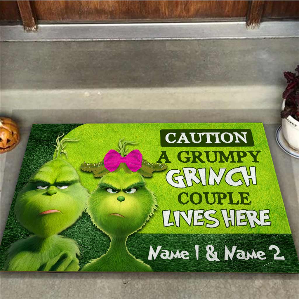 Personalized Grumpy Grinch Couple Doormat Custom Name Gift for Christmas Doormat GradoCreations