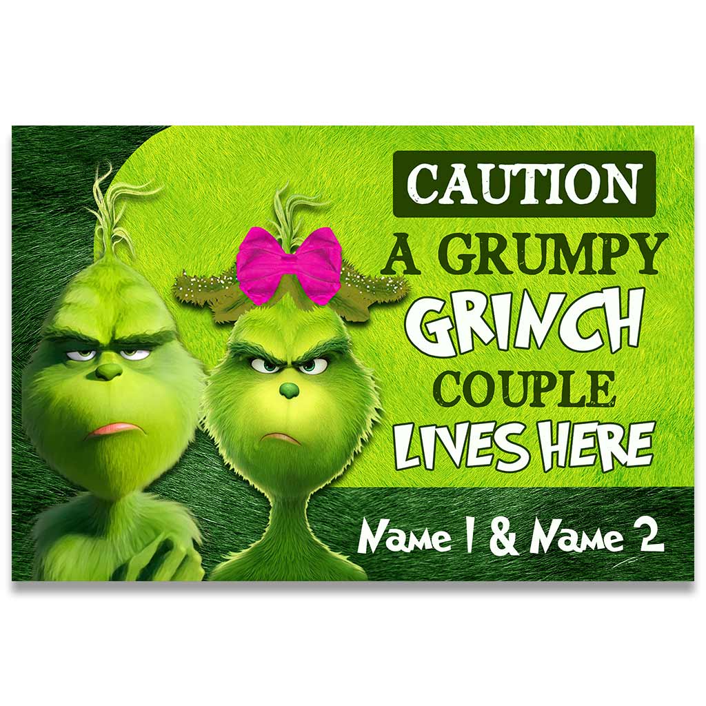 Personalized Grumpy Grinch Couple Doormat Custom Name Gift for Christmas Doormat GradoCreations