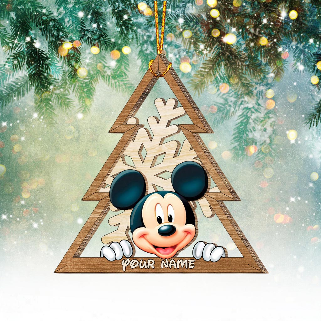Personalized Mouse Ears Snowflake Layered Wood Ornament Christmas Gift Layered Wood Ornament GradoCreations