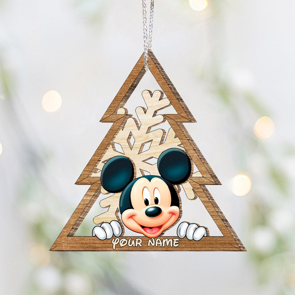 Personalized Mouse Ears Snowflake Layered Wood Ornament Christmas Gift Layered Wood Ornament GradoCreations