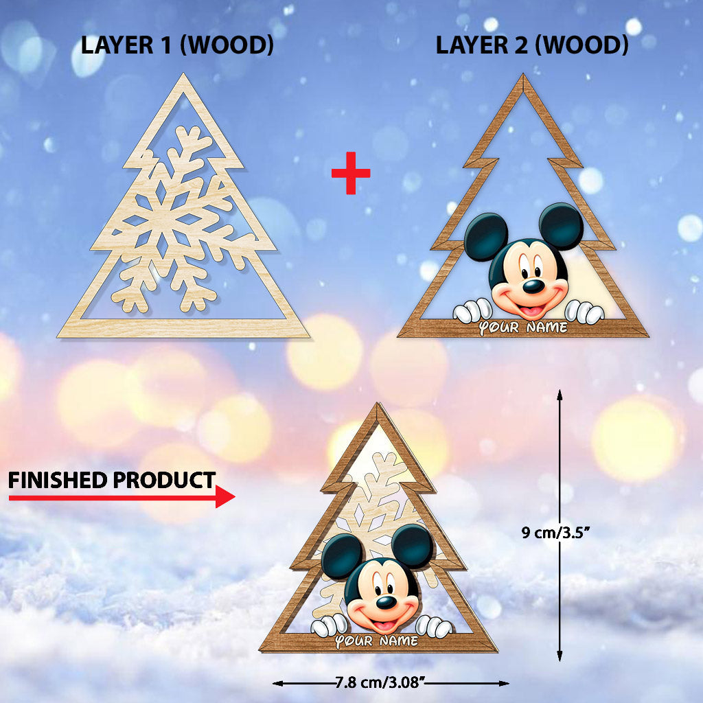 Personalized Mouse Ears Snowflake Layered Wood Ornament Christmas Gift Layered Wood Ornament GradoCreations