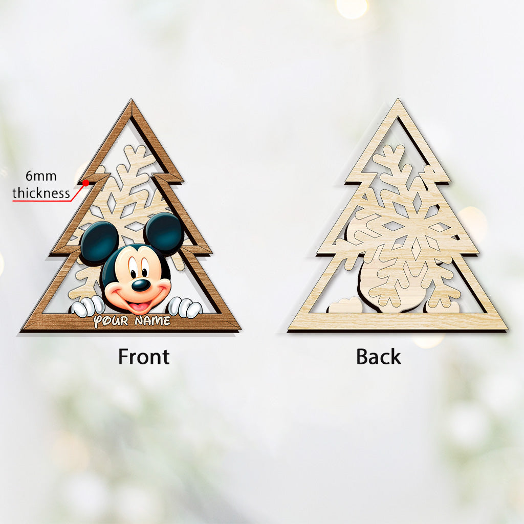 Personalized Mouse Ears Snowflake Layered Wood Ornament Christmas Gift Layered Wood Ornament GradoCreations