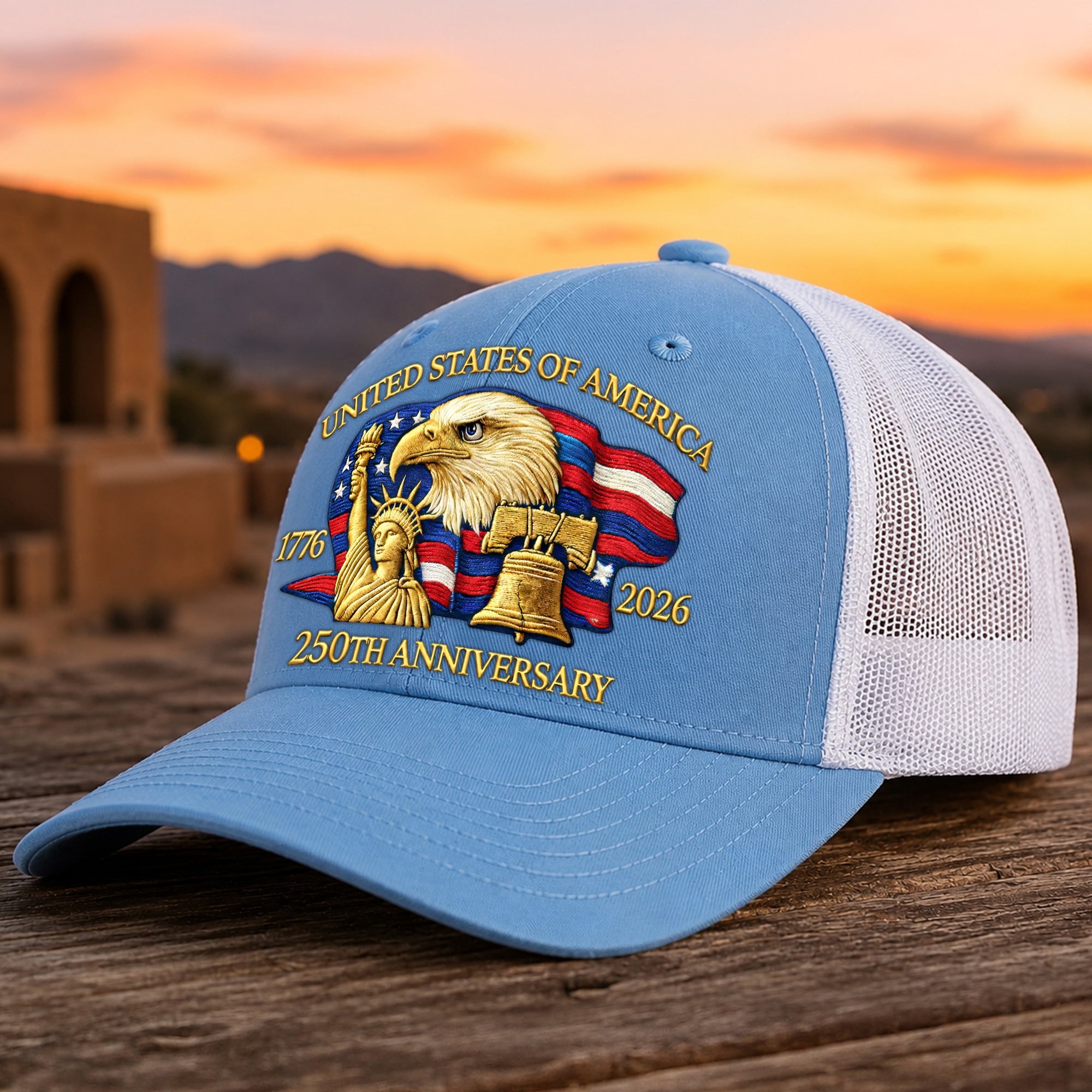 Personalized USA 250th Anniversary Embroidered Trucker Hat Gift HN590 - Embroidered Trucker Hat GradoCreations