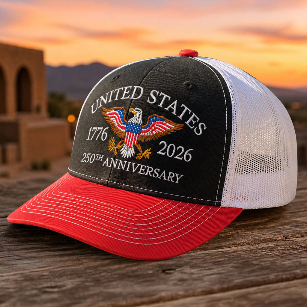 Personalized 250th Anniversary Eagle Embroidered Trucker Hat Gift HN590 - Embroidered Trucker Hat fix GradoCreations