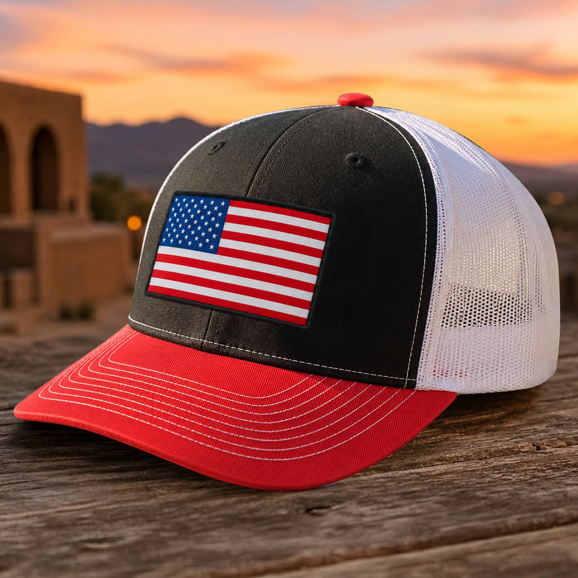 Personalized American Flag Trucker Hat Custom Gift for Dad HN590 - Embroidered Trucker Hat fix GradoCreations