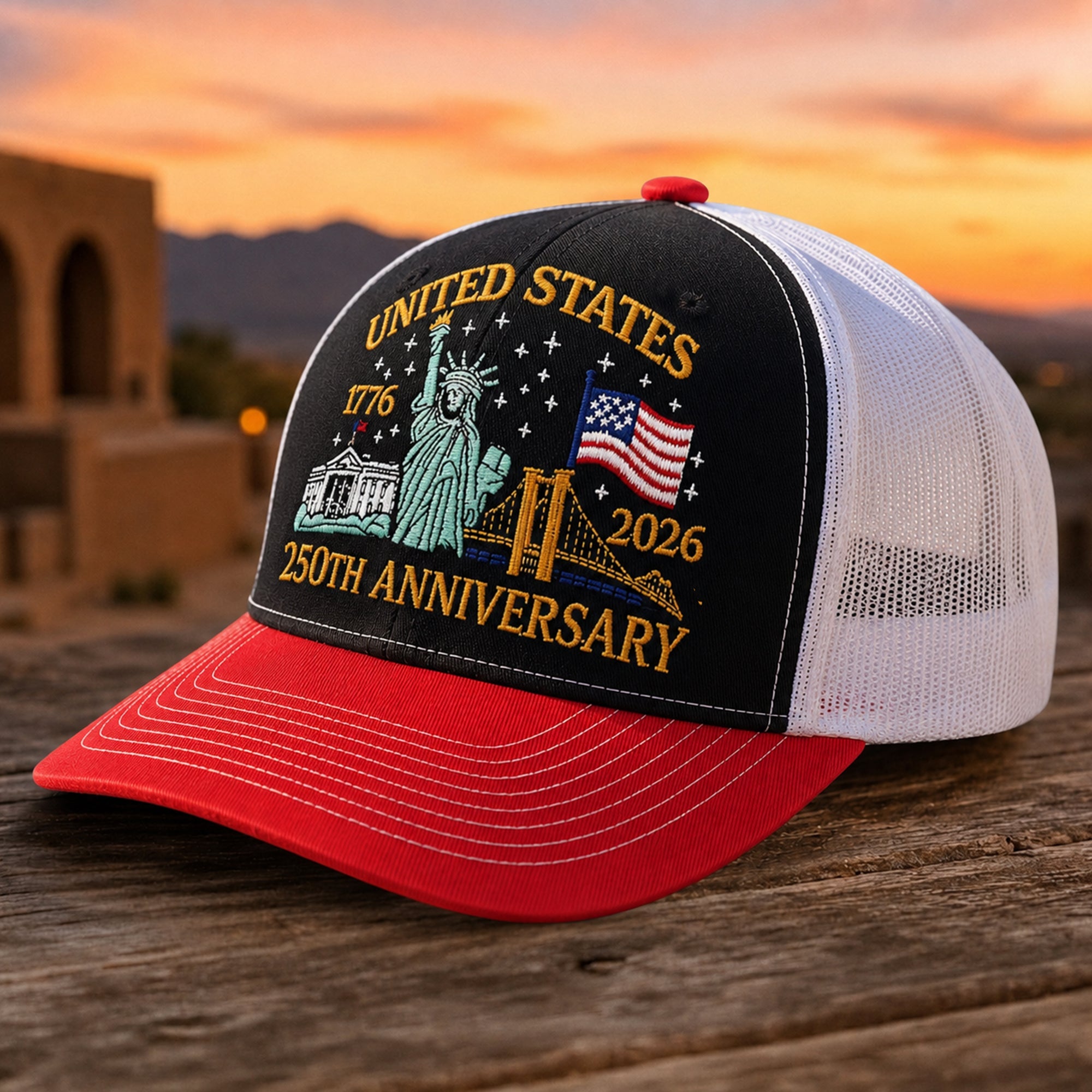 Personalized USA Patriotic Trucker Hat 250th Anniversary Gift HN590 - Embroidered Trucker Hat GradoCreations