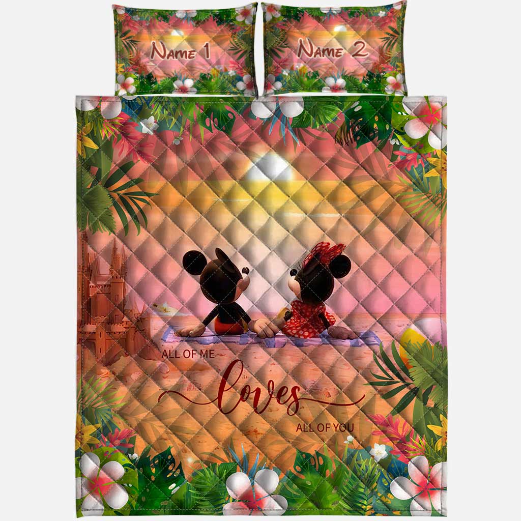 Personalized Tropical Mouse Quilt Set Custom Names Gift for Couples Quilt Set GradoCreations