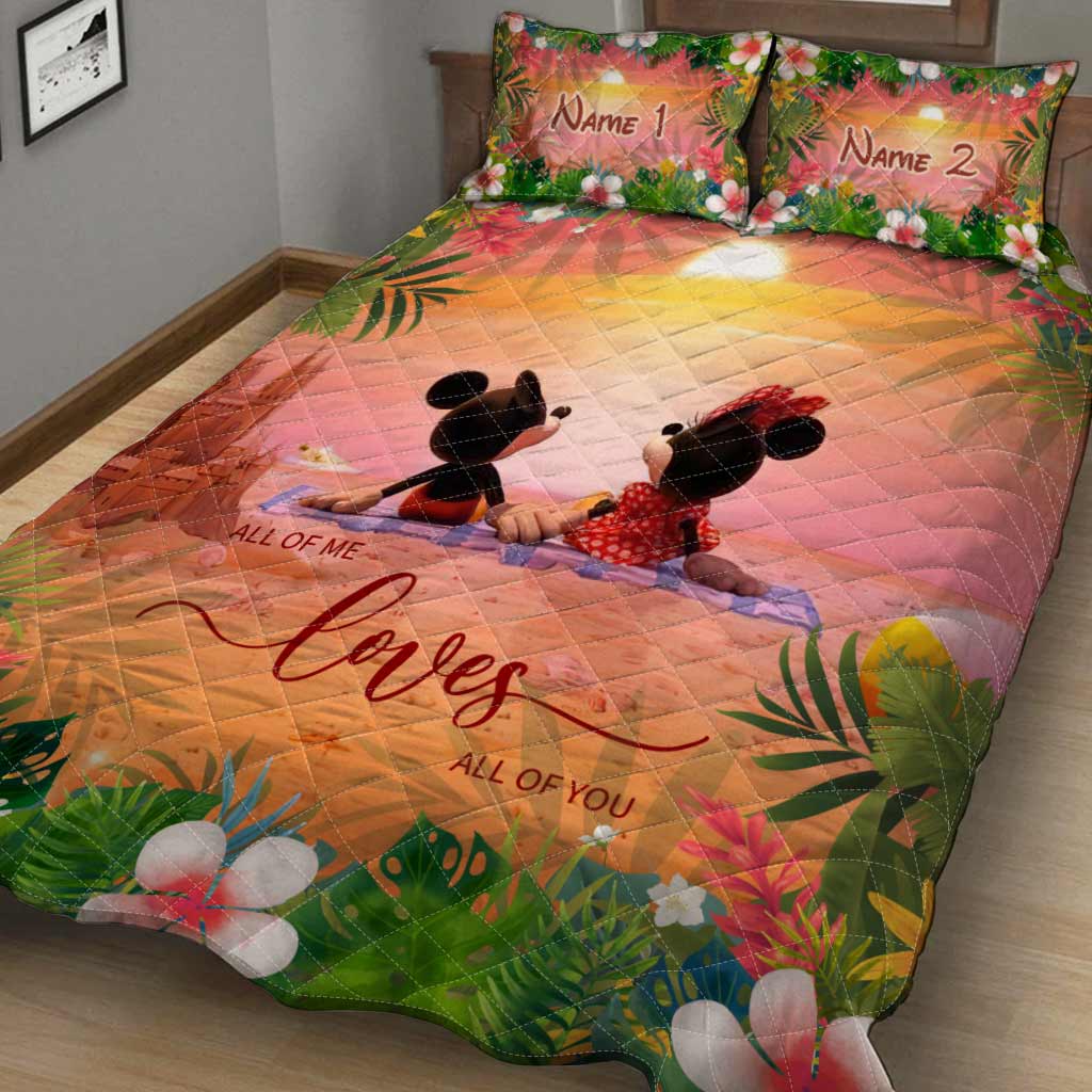 Personalized Tropical Mouse Quilt Set Custom Names Gift for Couples Quilt Set GradoCreations