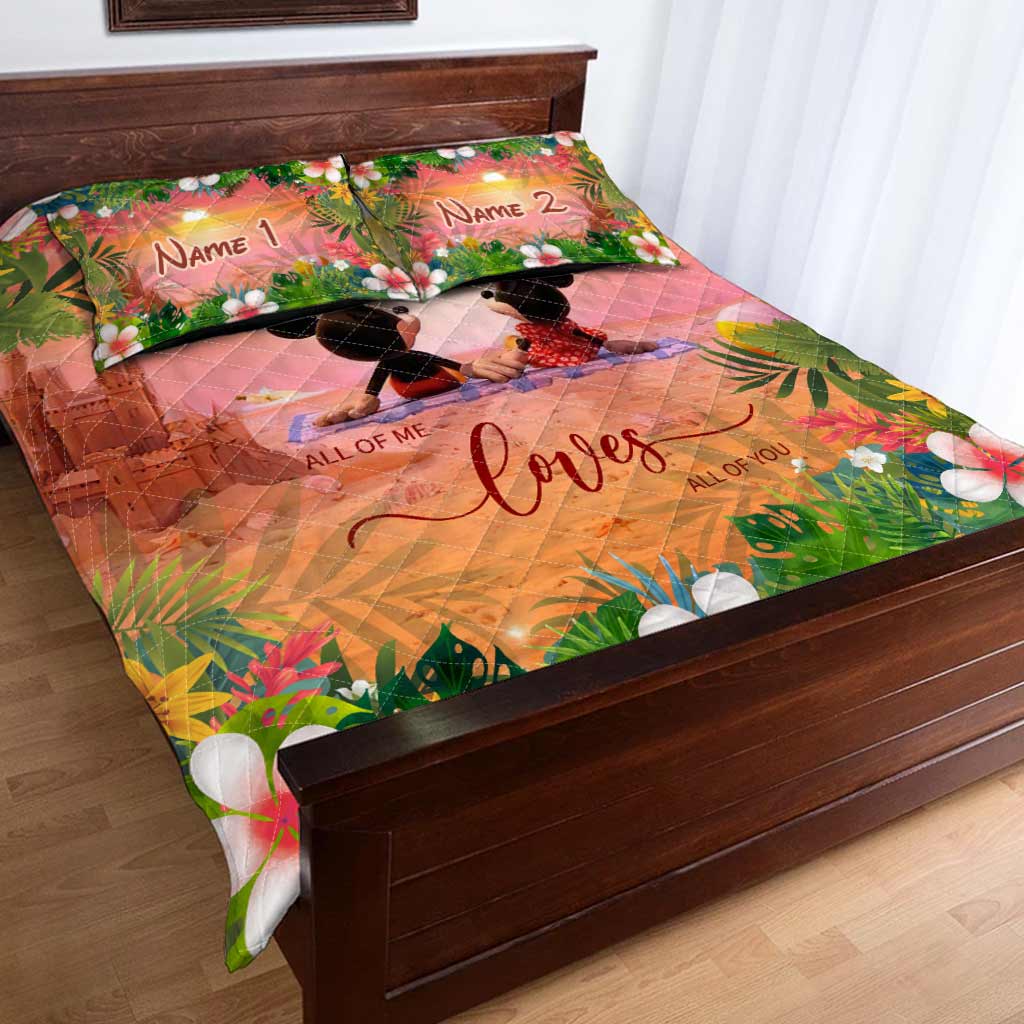 Personalized Tropical Mouse Quilt Set Custom Names Gift for Couples Quilt Set GradoCreations