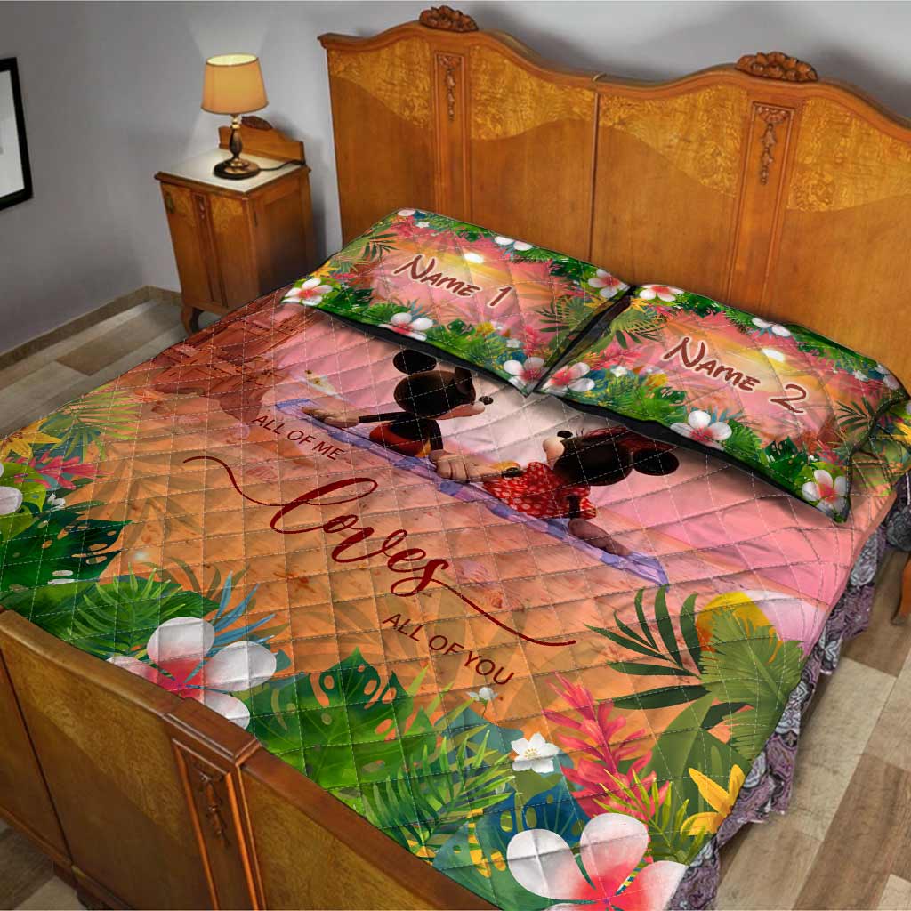 Personalized Tropical Mouse Quilt Set Custom Names Gift for Couples Quilt Set GradoCreations
