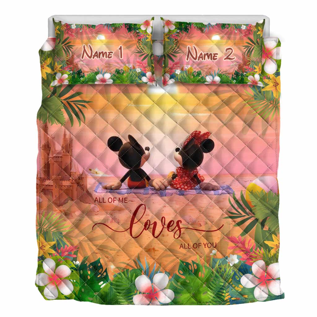 Personalized Tropical Mouse Quilt Set Custom Names Gift for Couples Quilt Set GradoCreations