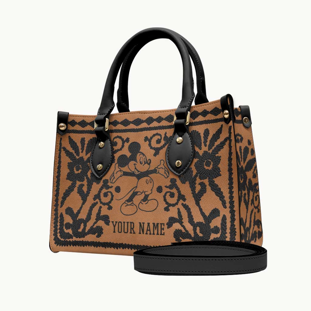 Personalized Leather Handbag with Mouse Ears - Custom Name Gift for Mom Leather Handbag GradoCreations