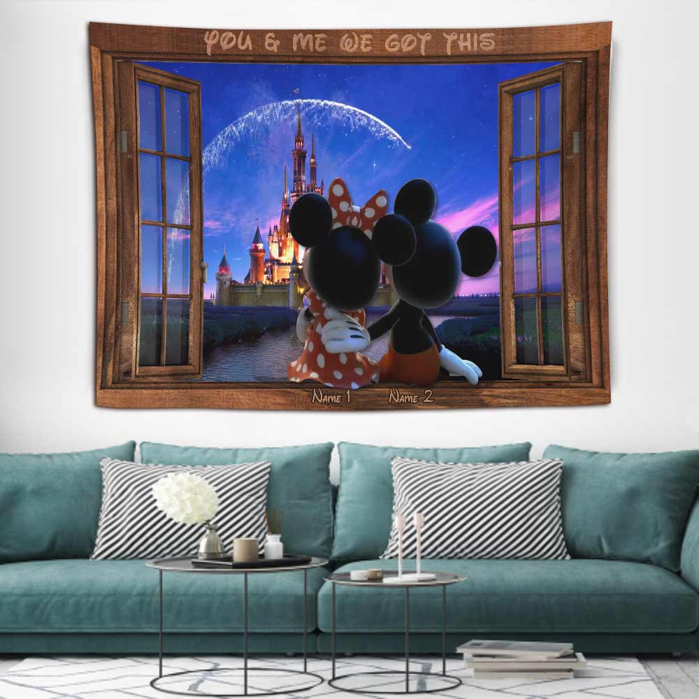 Personalized Couple Mouse Wall Tapestry Custom Names Gift for Anniversary Wall Tapestry GradoCreations