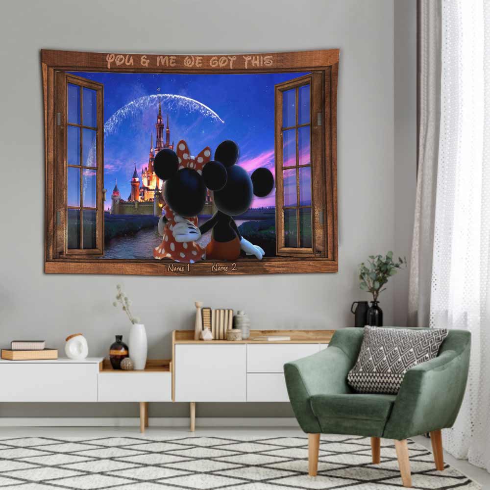 Personalized Couple Mouse Wall Tapestry Custom Names Gift for Anniversary Wall Tapestry GradoCreations