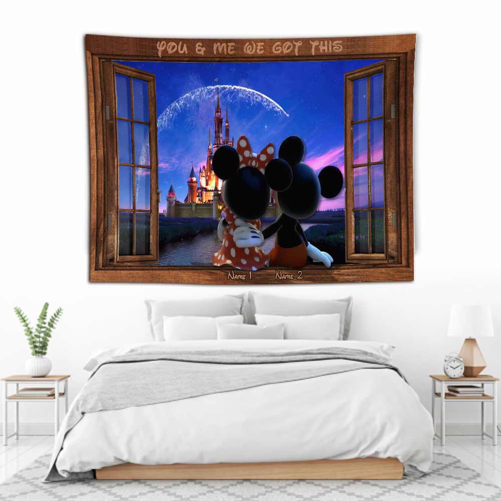 Personalized Couple Mouse Wall Tapestry Custom Names Gift for Anniversary Wall Tapestry GradoCreations
