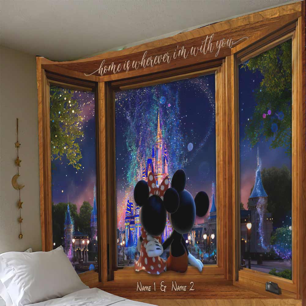 Personalized Couple Mouse Wall Tapestry with Custom Names - Valentine's Day Gift Wall Tapestry GradoCreations