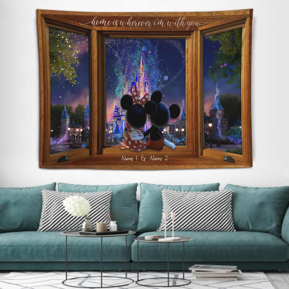 Personalized Couple Mouse Wall Tapestry with Custom Names - Valentine's Day Gift Wall Tapestry GradoCreations