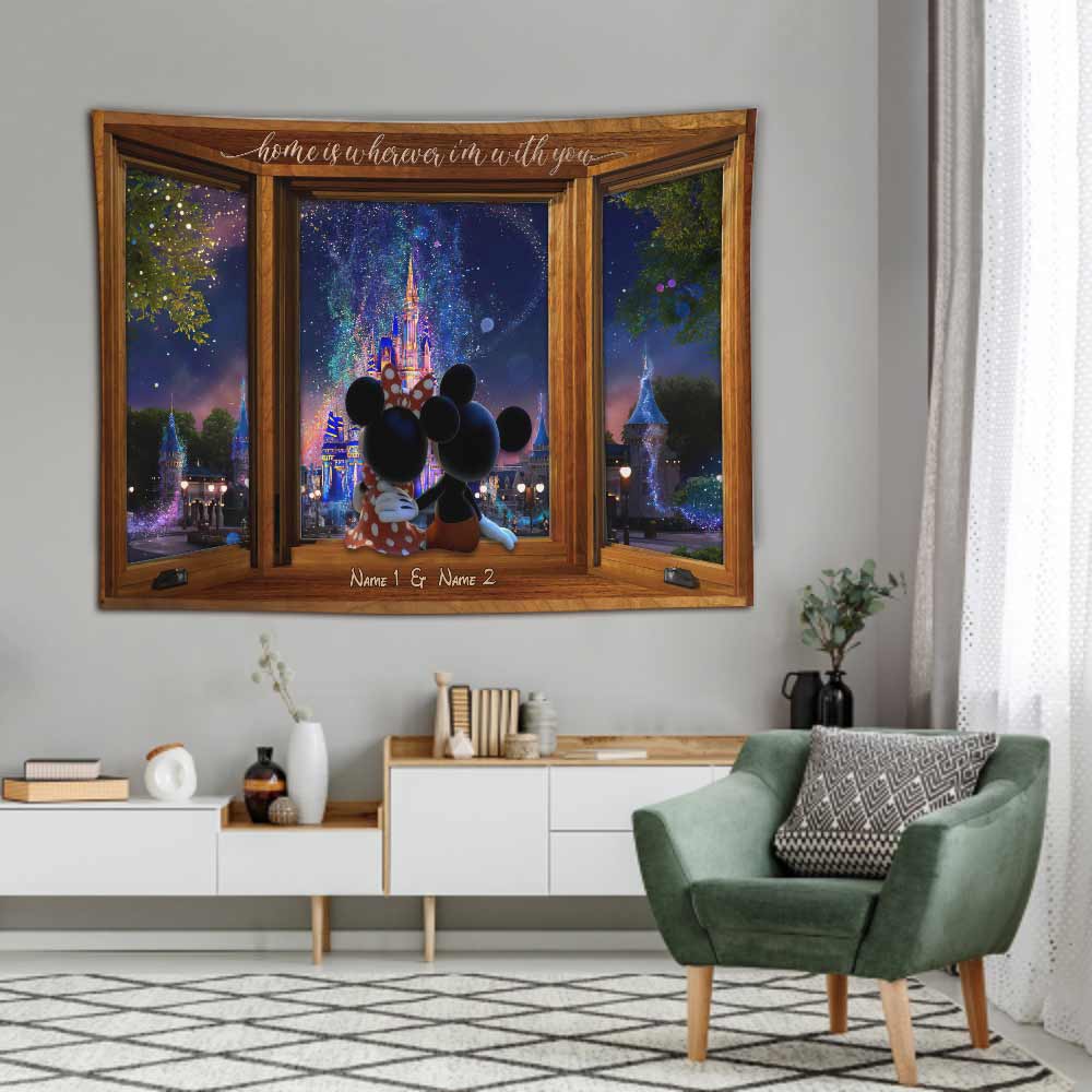 Personalized Couple Mouse Wall Tapestry with Custom Names - Valentine's Day Gift Wall Tapestry GradoCreations