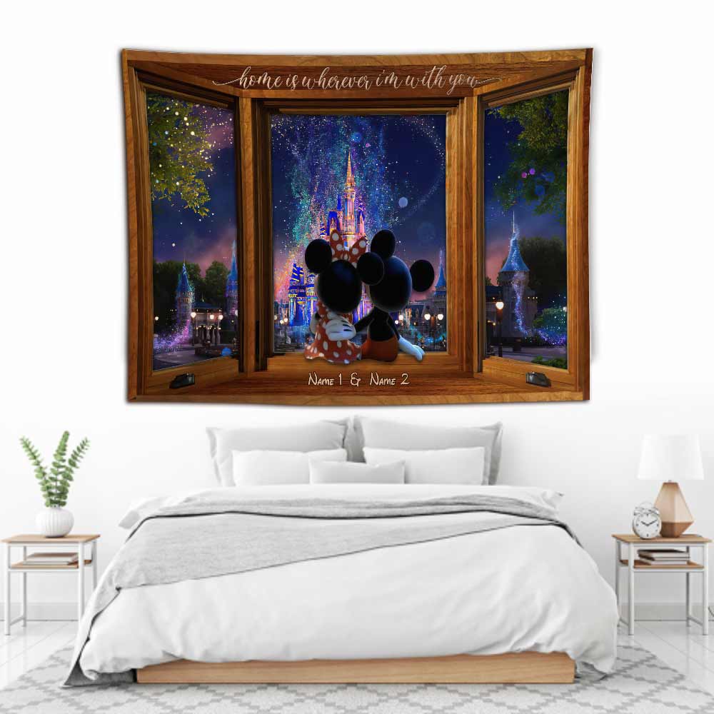 Personalized Couple Mouse Wall Tapestry with Custom Names - Valentine's Day Gift Wall Tapestry GradoCreations