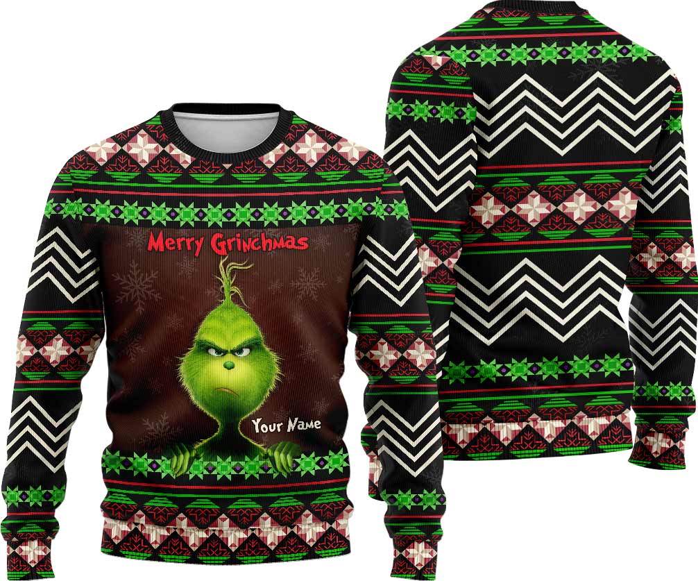 Personalized Merry Grinchmas Sweater with Custom Name for Christmas Sweater GradoCreations