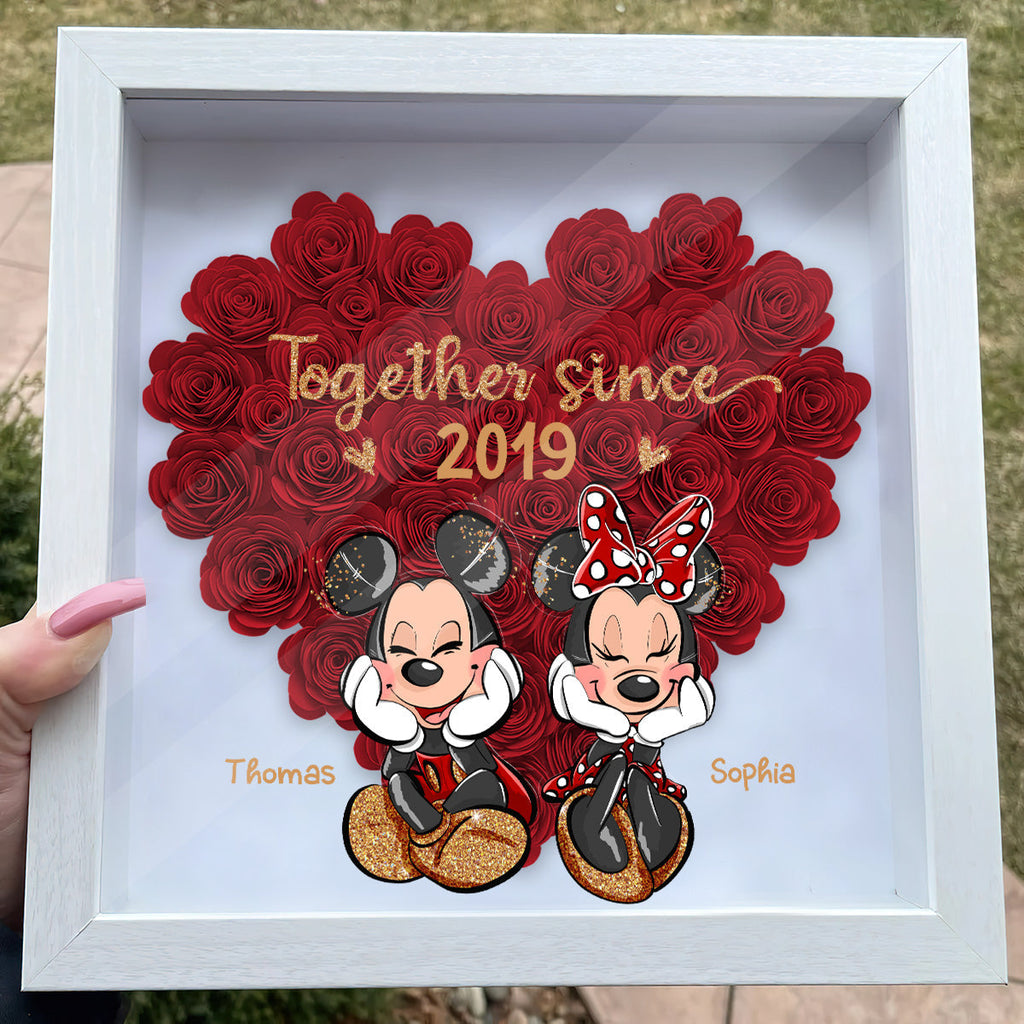 Personalized Heart-Shaped Flower Shadow Box for Couples | Anniversary Gift Flower Shadow Box GradoCreations