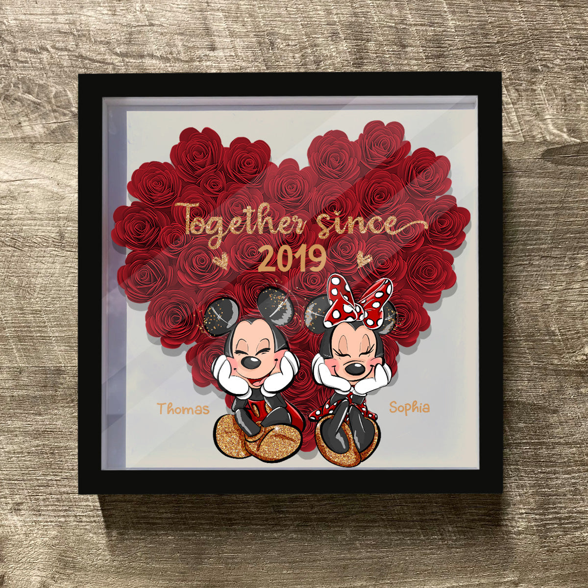 Personalized Heart-Shaped Flower Shadow Box for Couples | Anniversary Gift Flower Shadow Box GradoCreations