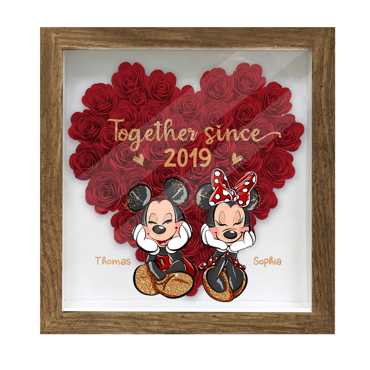 Personalized Heart-Shaped Flower Shadow Box for Couples | Anniversary Gift Flower Shadow Box GradoCreations