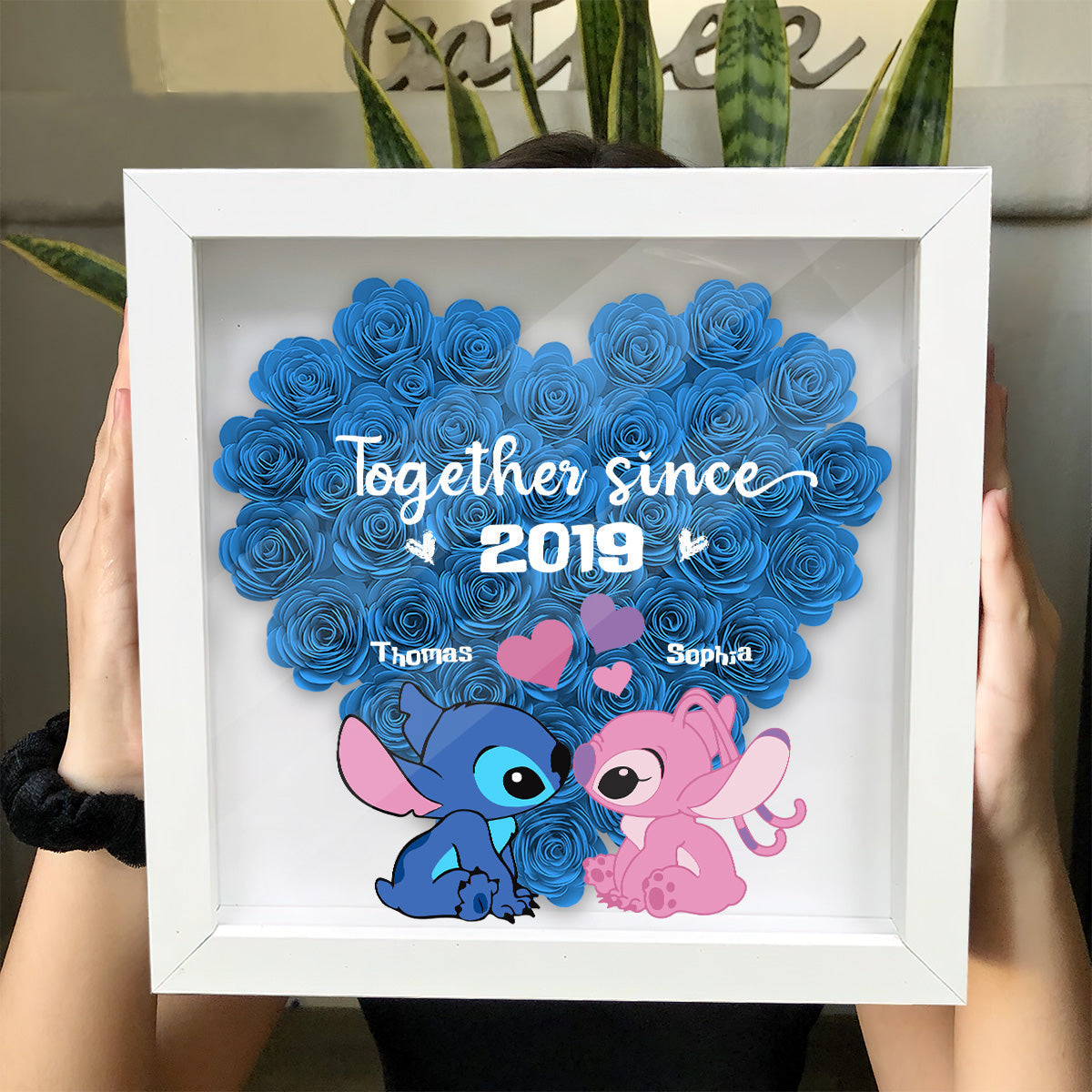 Personalized Ohana Flower Shadow Box Custom Name Gift for Anniversary Flower Shadow Box GradoCreations