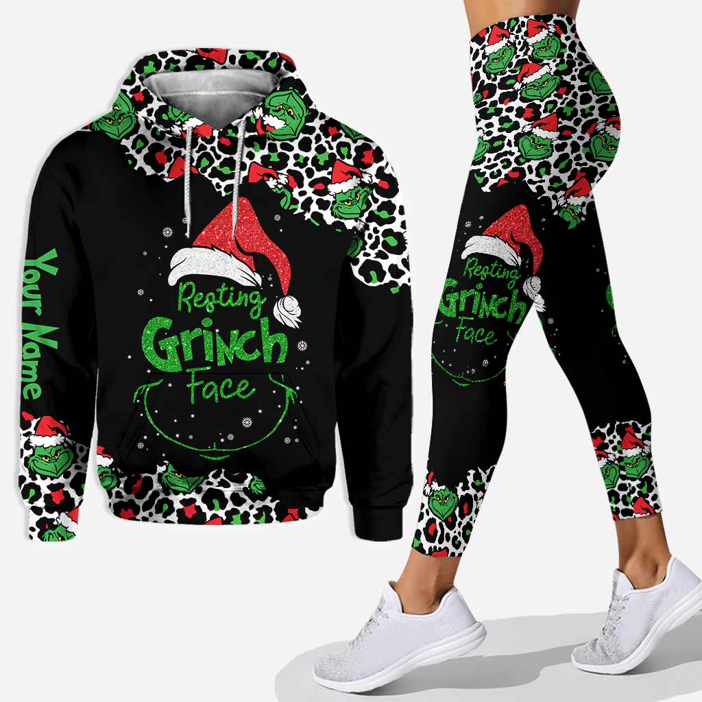 Personalized Grinch Face Hoodie and Leggings Set for Christmas Hoodie & Leggings GradoCreations