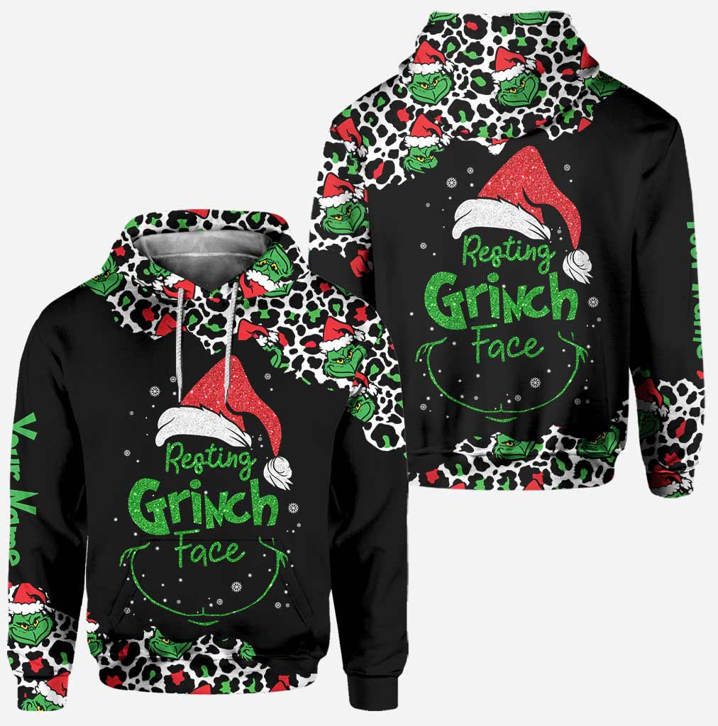 Personalized Grinch Face Hoodie and Leggings Set for Christmas Hoodie & Leggings GradoCreations
